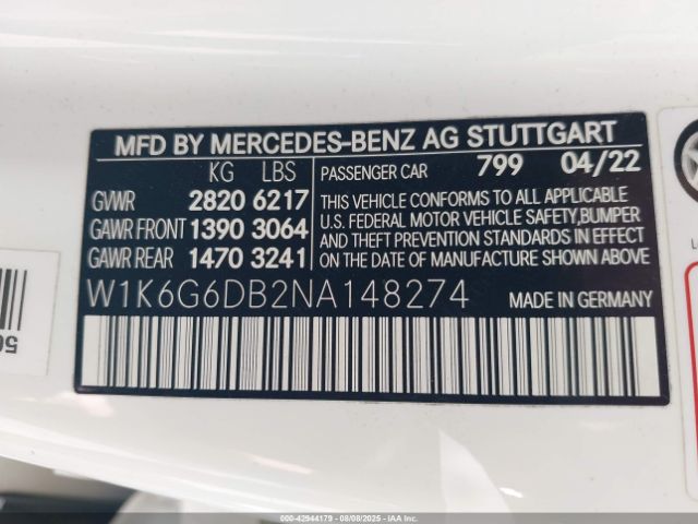 2022 MERCEDES-BENZ S 500 W1K6G6DB2NA148274 Photo 8