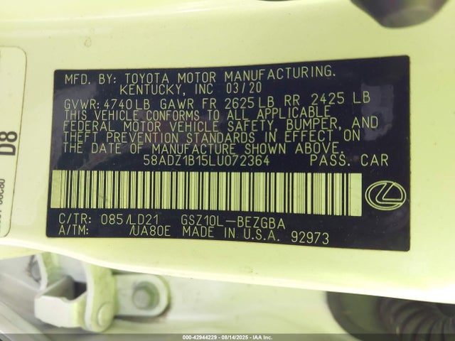 Lexus 2gr-fks 2020 58ADZ1B15LU072364 Image 9