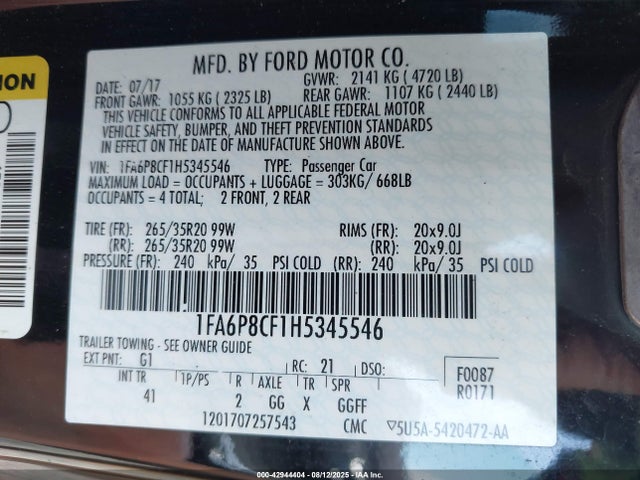 Ford 5.0l 4v premium fuel 2017 1FA6P8CF1H5345546 Image 9
