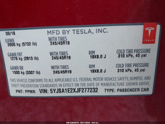 2018 TESLA MODEL S 5YJSA1E2XJF277232 Photo 8