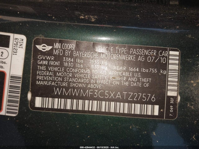 2010 MINI COOPER WMWMF3C5XATZ27576 Photo 8