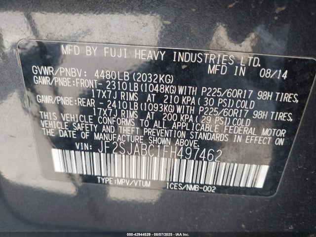 Subaru 2.5na u5 2015 JF2SJABC1FH497462 Image 9