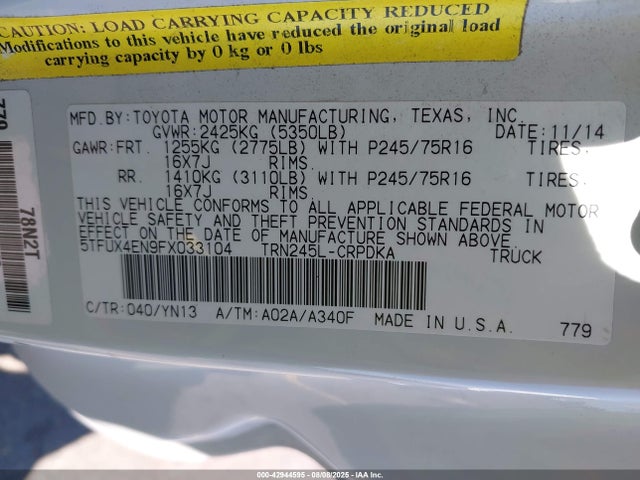 Toyota 2tr-fe 2015 5TFUX4EN9FX033104 Image 9