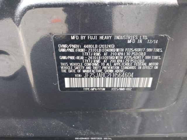 Subaru 2.5na u5 2015 JF2SJABC2FH564604 Image 9