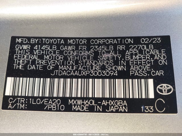 JTDACAAUXP3003094 Toyota m20a-fxs, 1vm