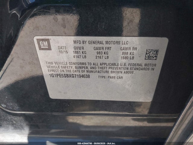 1G1PE5SBXG7194638 Chevrolet luv - vvt, alum, e85 max