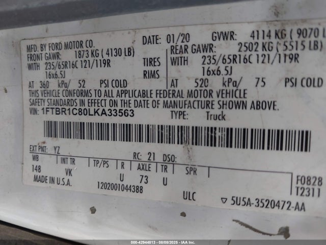 Ford 3.5l v6 cyclone 2020 1FTBR1C80LKA33563 Image 9