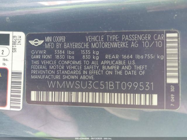 2011 MINI COOPER WMWSU3C51BT099531 Photo 8