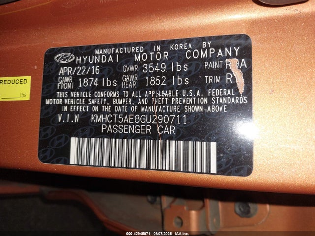 KMHCT5AE8GU290711 Hyundai dohc gdi gamma
