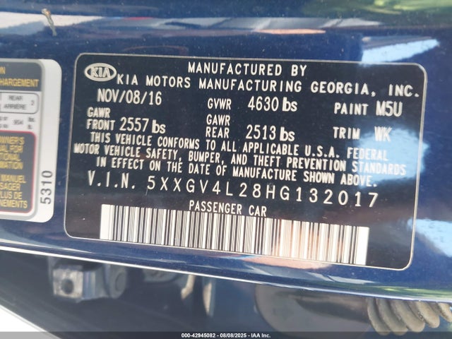 5XXGV4L28HG132017 KIA G 2.0 Dohc T-gdi
