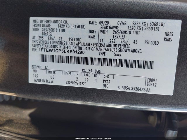Ford 2.7l-4v 2020 1FTEW1CP5LKE91290 Image 9