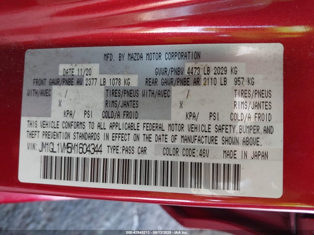 Mazda py cylinder deactiviation 2021 JM1GL1VM5M1604344 Image 9