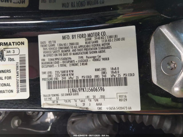1LN6L9PK1J5606596 Lincoln 3.7l tivct