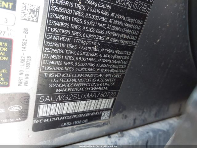 2021 LAND ROVER RANGE ROVER SPORT SALWG2SUXMA780728 Photo 8