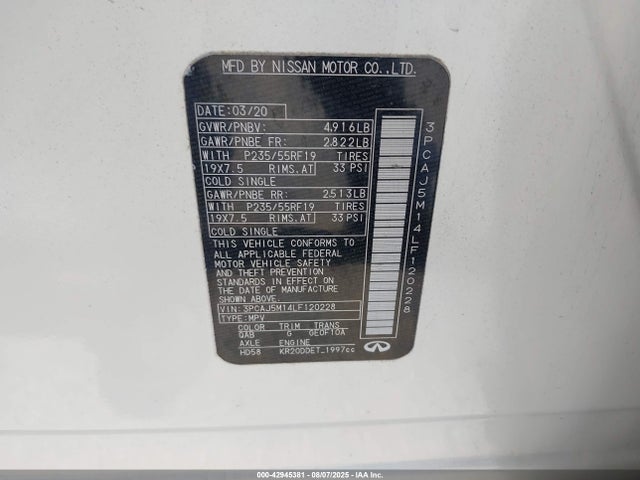 3PCAJ5M14LF120228 Infiniti QX50