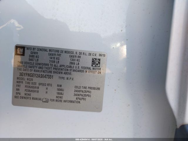 2010 CADILLAC SRX 3GYFNGEY2AS647331 Photo 8