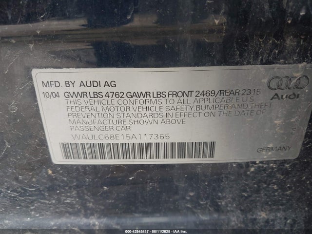 2005 AUDI A4 WAULC68E15A117365 Photo 8