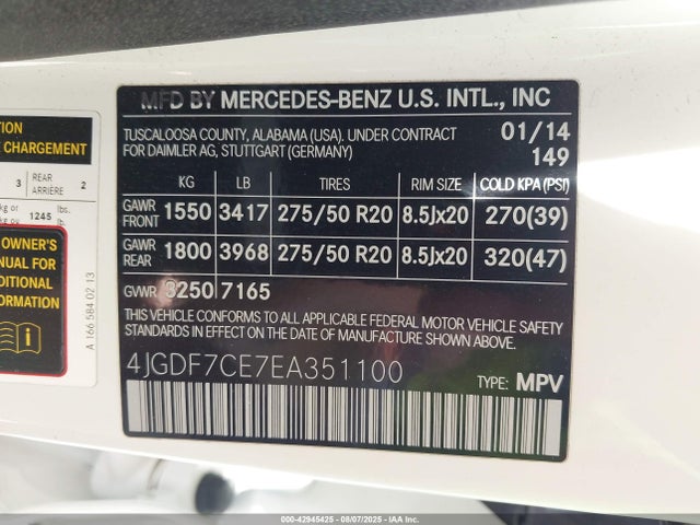Mercedes-Benz 2014 2014 4JGDF7CE7EA351100 Image 9