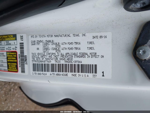 Toyota 2tr-fe 2017 5TFRX5GN8HX077669 Image 9