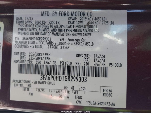 Ford 2016 2016 3FA6P0HD1GR299303 Image 9