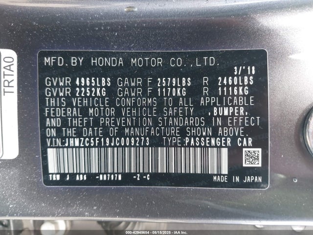 JHMZC5F19JC009273 Honda leb3(h4)