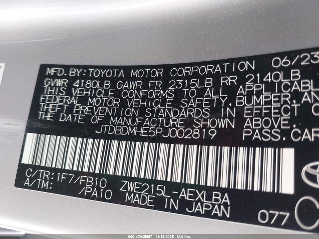 Toyota 2zr-fxe, 1vm+1wm 2023 JTDBDMHE5PJ002819 Image 9
