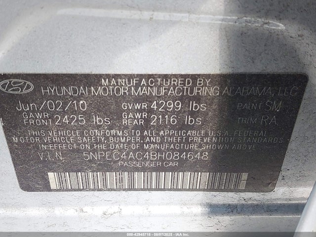 Aukcja sprzedaży 2011 Hyundai Sonata Limited, vin: 5NPEC4AC4BH084648, numer aukcji: 42945718