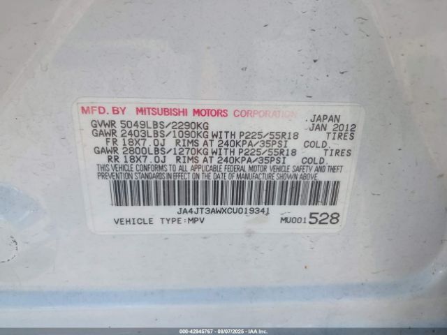 2012 MITSUBISHI OUTLANDER JA4JT3AWXCU019341 Photo 8