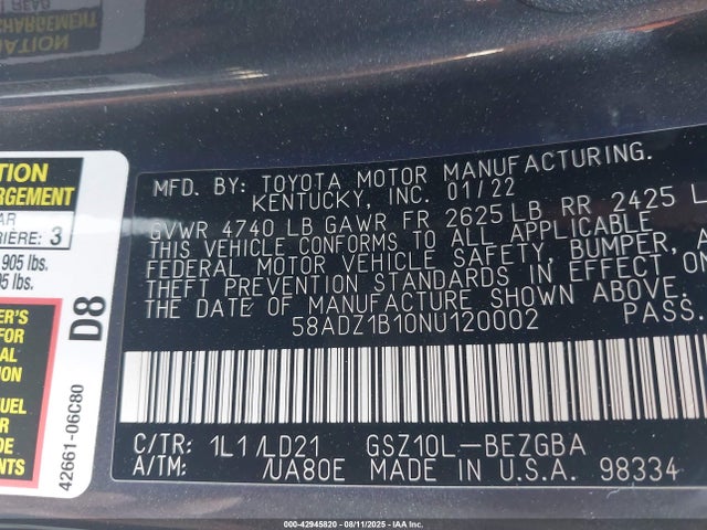 Lexus 2gr-fks 2022 58ADZ1B10NU120002 Image 9
