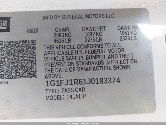 1G1FJ1R61J0183374 Chevrolet lt4 - direct injection, sc, afm, variable valve timing, alum