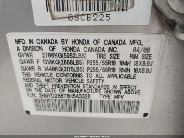 2008 ACURA MDX 2HNYD28678H543326 Photo 8