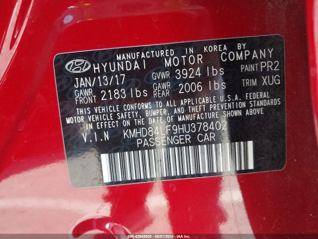 KMHD84LF9HU378402 Hyundai Elantra