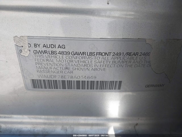 2008 AUDI A4 WAUDF78E78A014649 Photo 8
