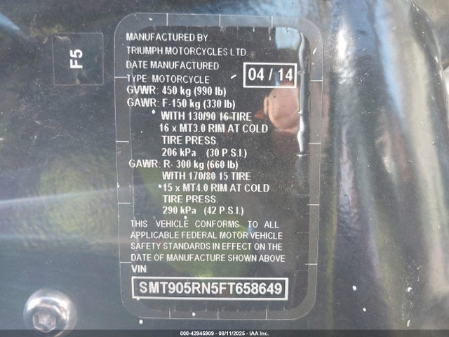 Triumph Motorcycle 2015 2015 SMT905RN5FT658649 Image 10