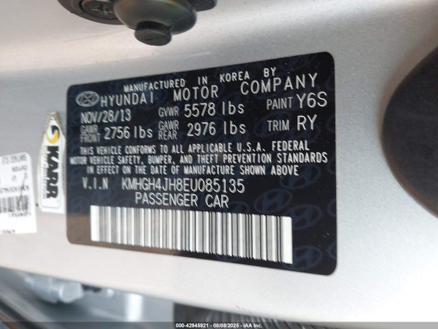 KMHGH4JH8EU085135 Hyundai Gdi Tau