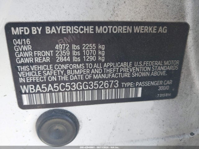 BMW 528I 2016 WBA5A5C53GG352673 Image 9