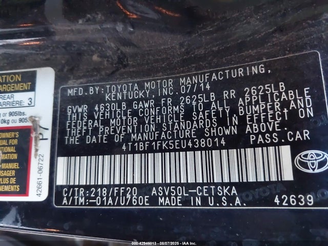Toyota 2ar-fe 2014 4T1BF1FK5EU438014 Image 9