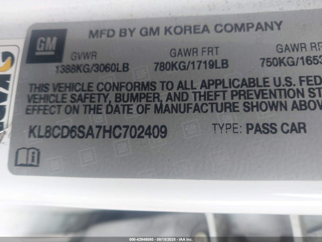 KL8CD6SA7HC702409 Chevrolet lv7 - mfi, variable valve timing, alum, gen 1 var 1