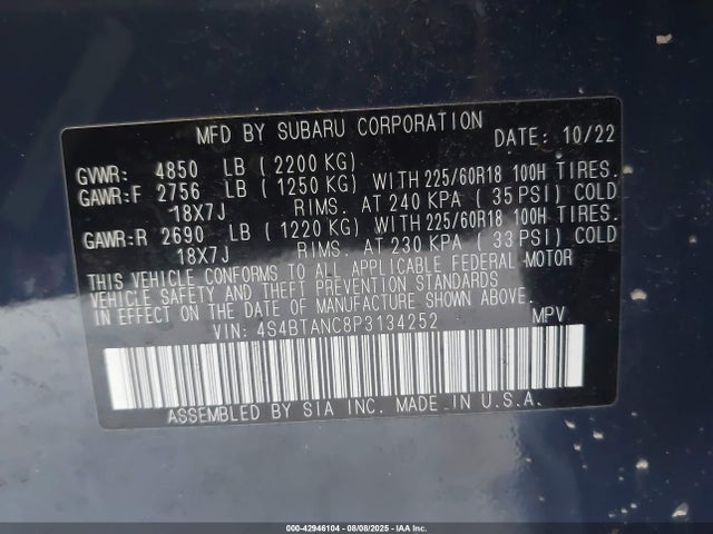 4S4BTANC8P3134252 Subaru na, u5