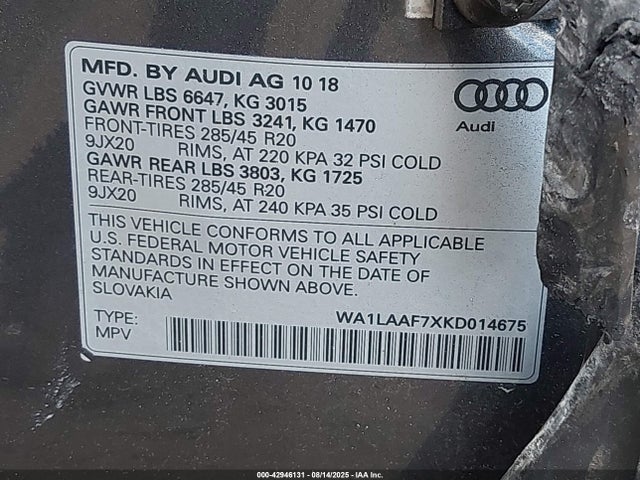 2019 AUDI Q7 WA1LAAF7XKD014675 Photo 8