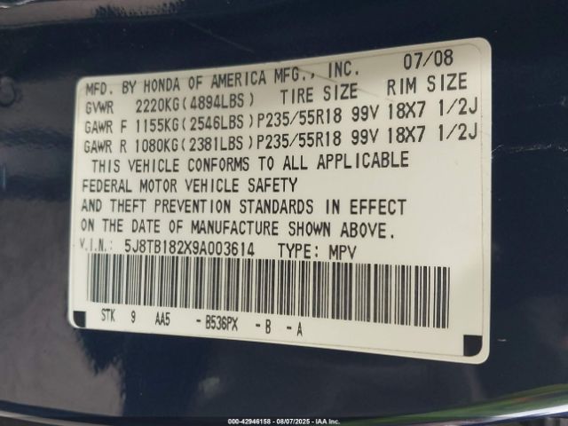 2009 ACURA RDX 5J8TB182X9A003614 Photo 8