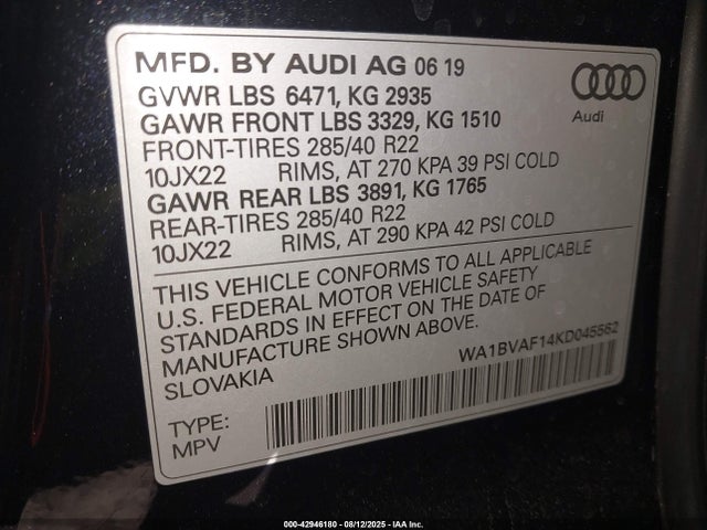 2019 AUDI Q8 WA1BVAF14KD045562 Photo 8