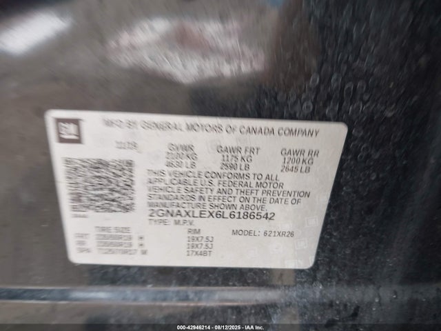 2GNAXLEX6L6186542 Chevrolet ltg - spark ignited direct injection, alum dohc, variable valve timing, dcvcp turbo, e0-e100, alum