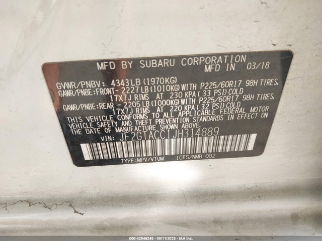 Subaru naturally aspirated 2018 JF2GTACC1JH314889 Image 9