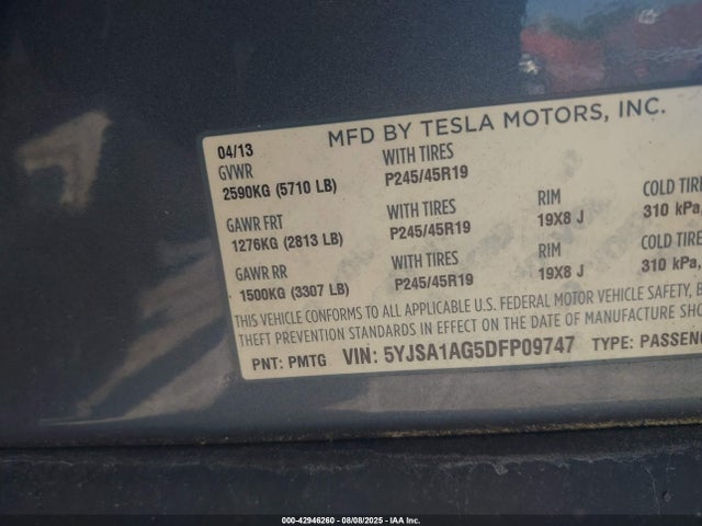 2013 TESLA MODEL S 5YJSA1AG5DFP09747 Photo 8