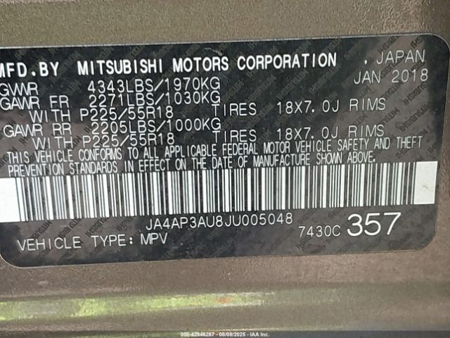 2018 MITSUBISHI OUTLANDER SPORT JA4AP3AU8JU005048 Photo 8