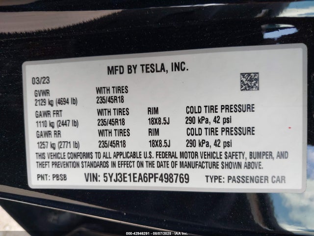 2023 TESLA MODEL 3 5YJ3E1EA6PF498769 Photo 8
