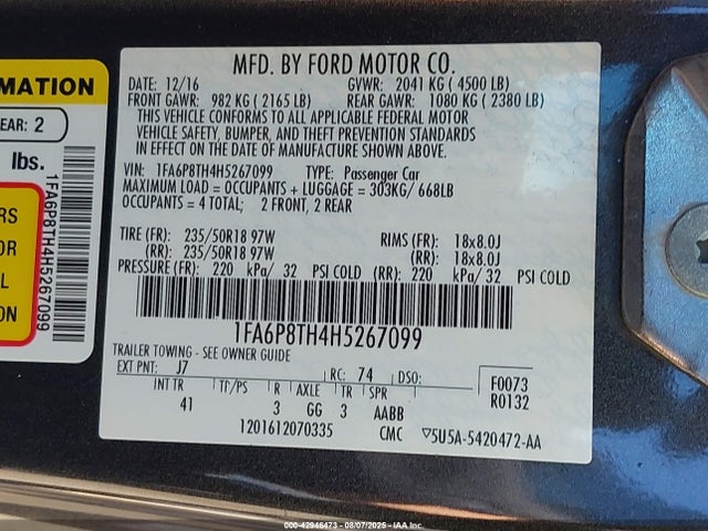 Ford 2.3l 4v premium fuel 2017 1FA6P8TH4H5267099 Image 9
