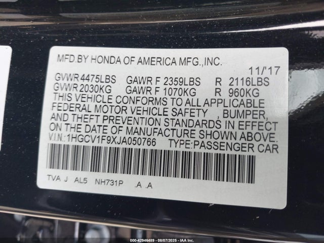 1HGCV1F9XJA050766 Honda l15be