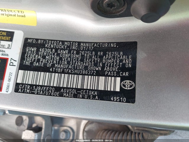 Toyota 2ar-fe 2017 4T1BF1FK5HU386372 Image 9